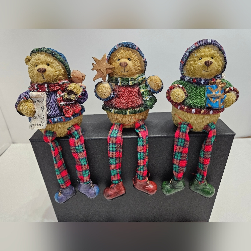 Vintage Homco Christmas Teddy Bear Figurines Set Of 3